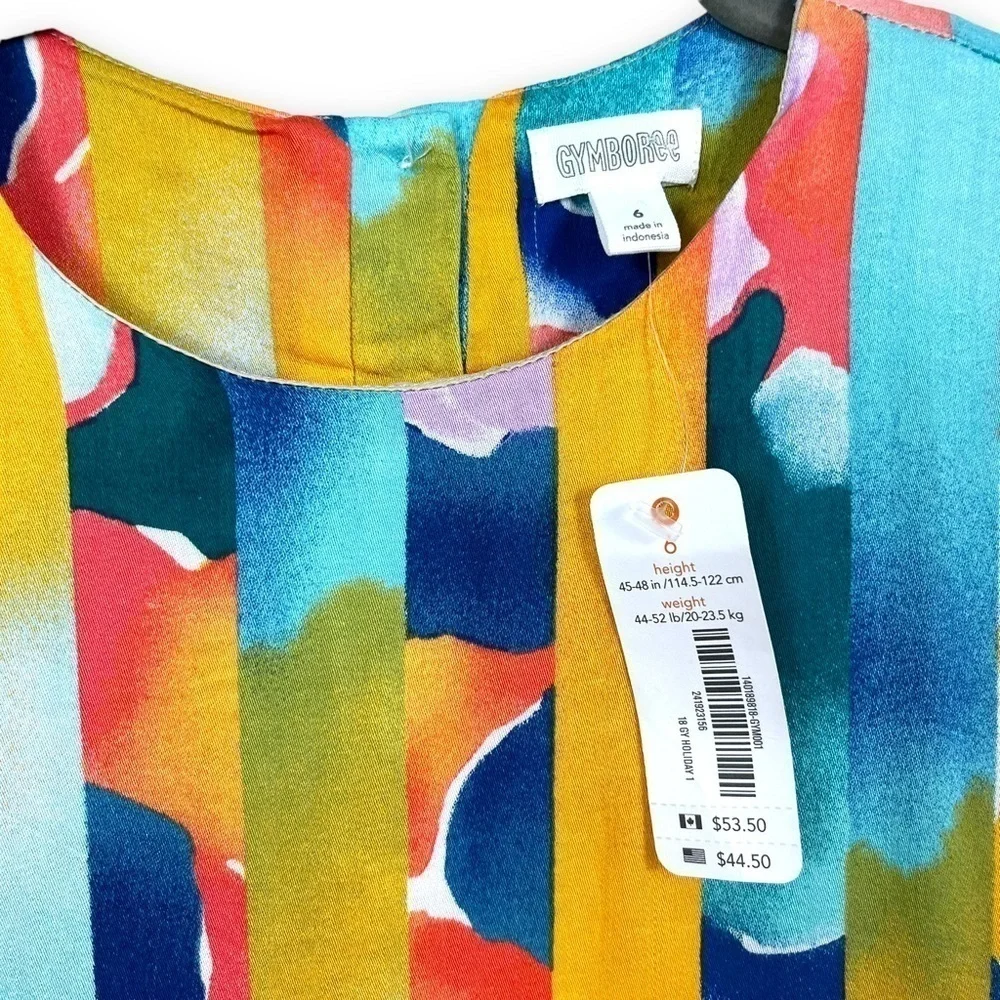 NWT Gymboree 100% Rayon Multi-Colored Watercolor Flutter Sleeve Dress Size 6